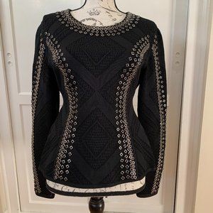 HERVE LEGER SEQUINED BLACK BANDAGE TOP